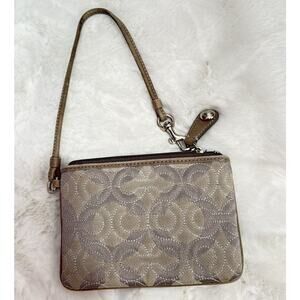 COACH Gray Signature Canvas Wristlet
